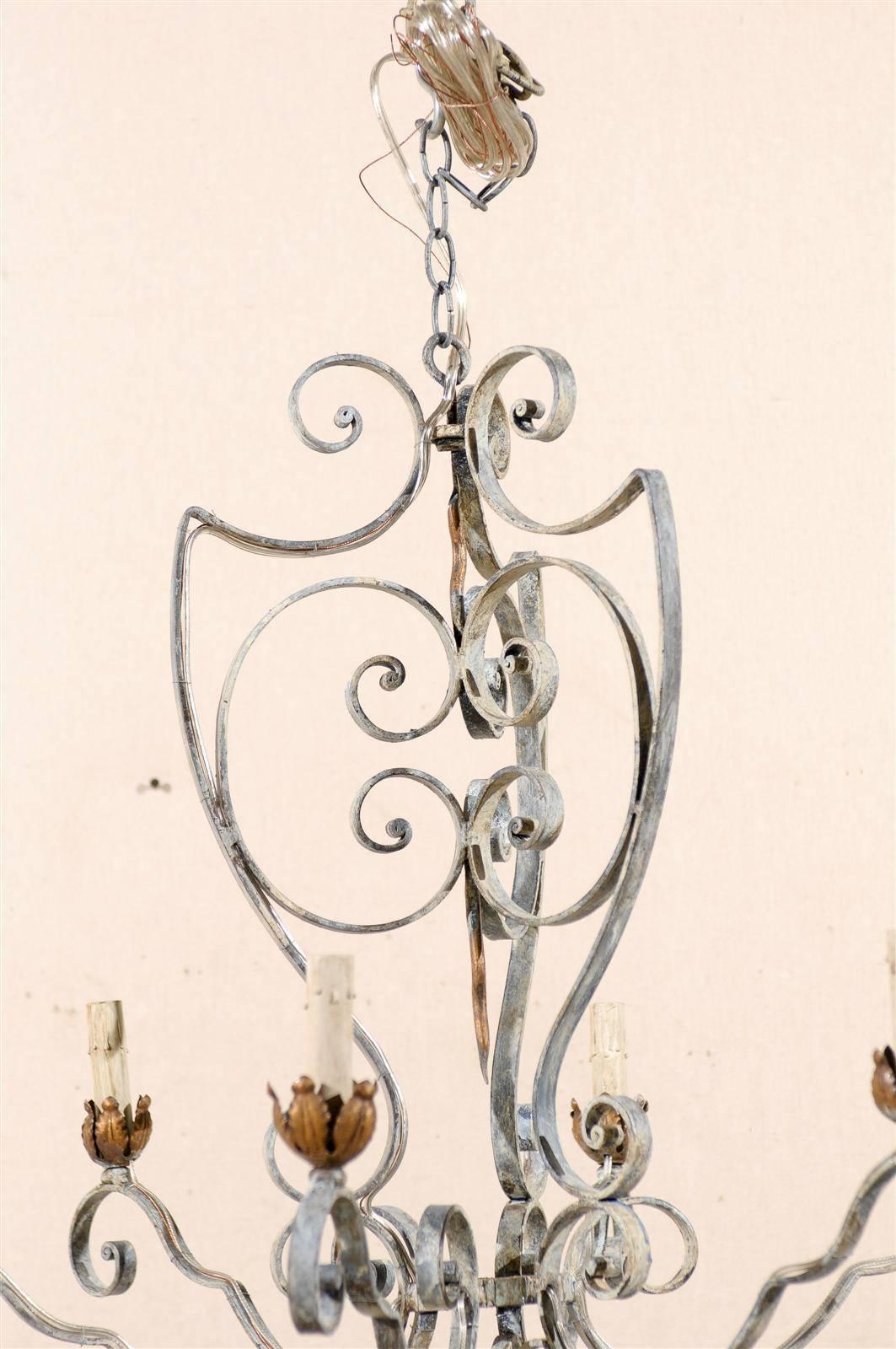 20th Century French Painted Iron Six-Light Chandelier