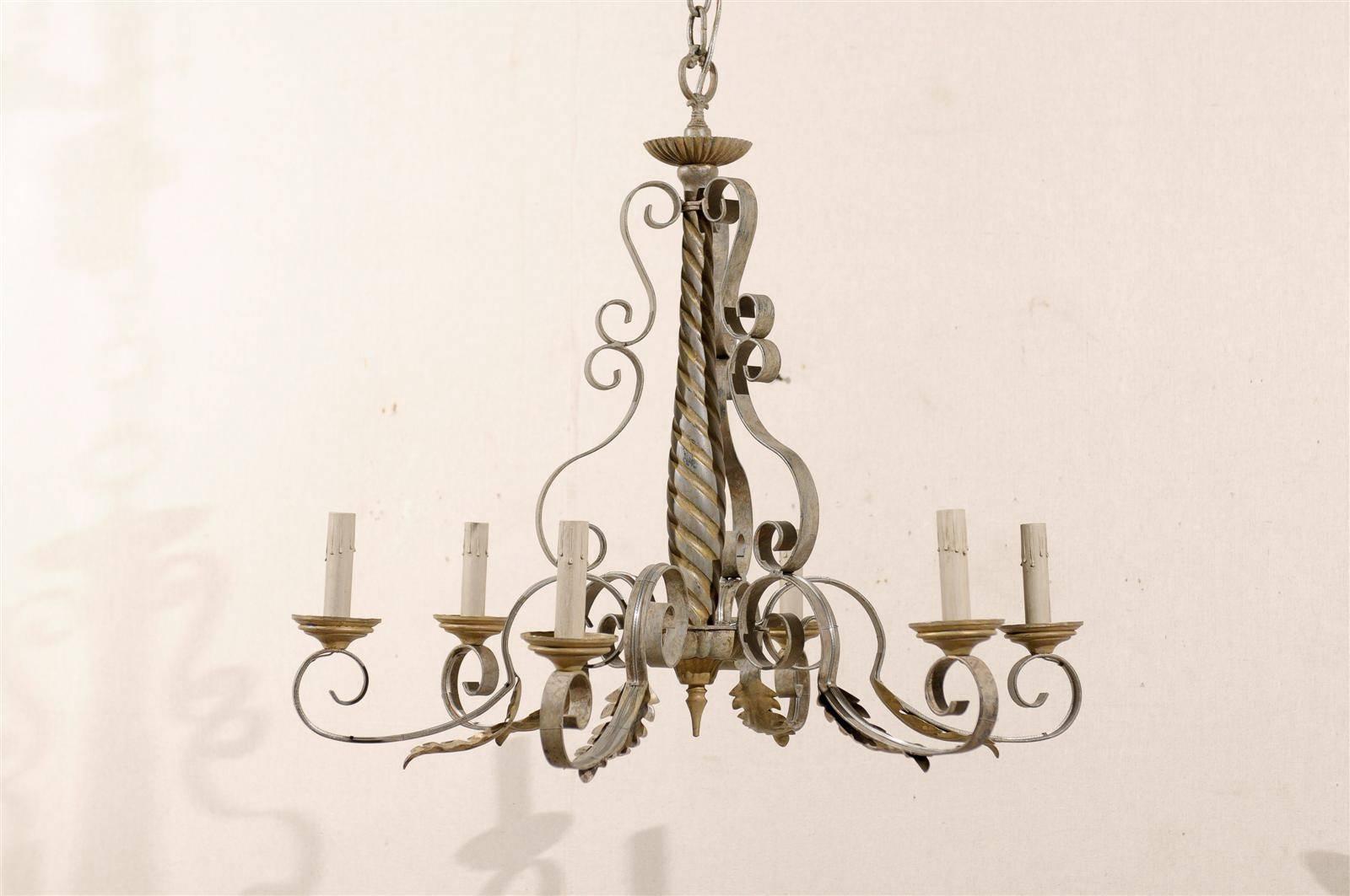 French Six-Light Vintage Painted Chandelier In Good Condition For Sale In Atlanta, GA