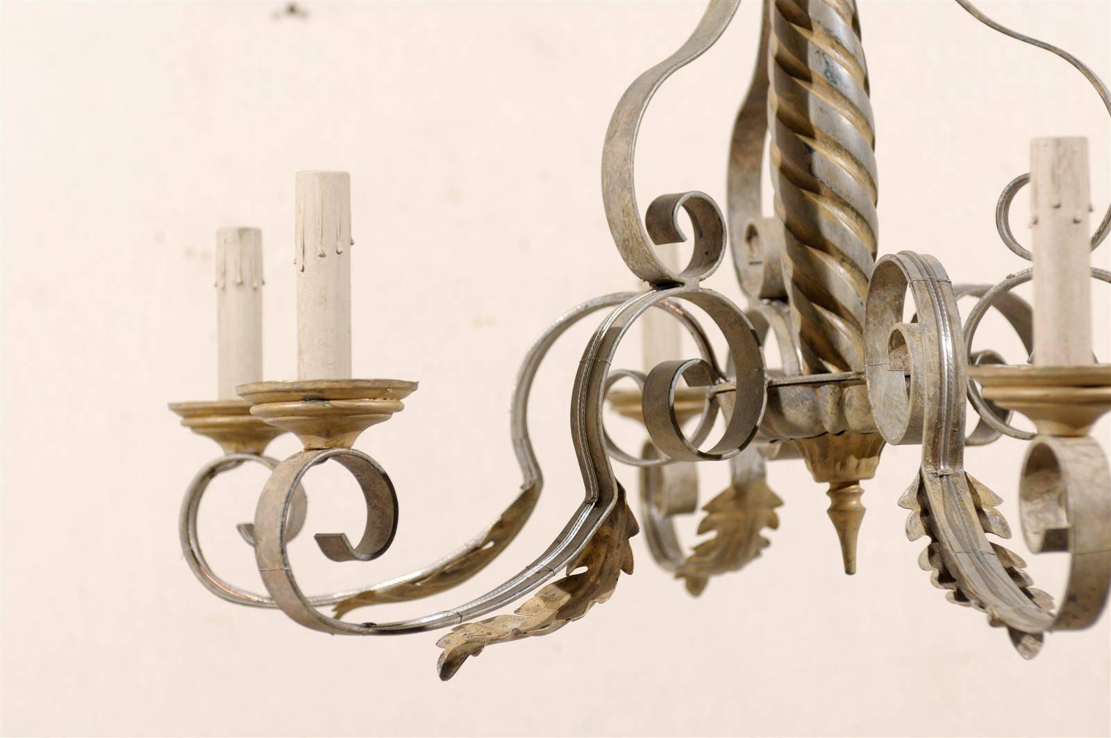 Metal French Six-Light Vintage Painted Chandelier For Sale