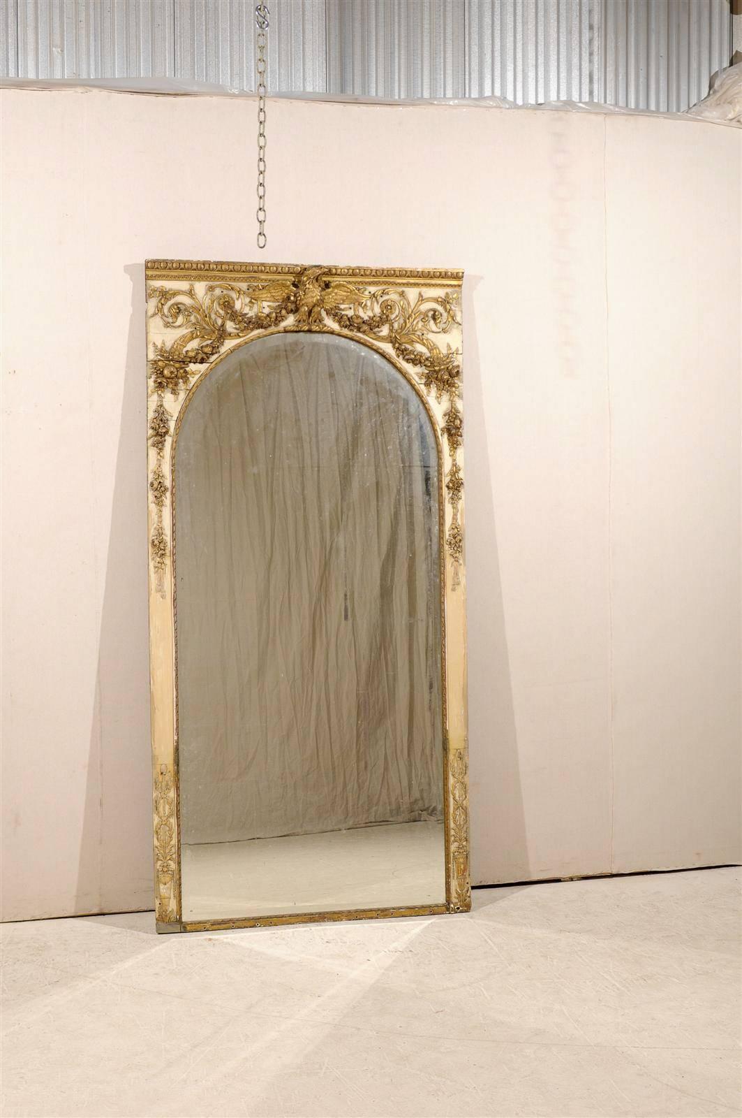 Gilt Large Size French Early 19th Century Painted and Gilded Pier Mirror