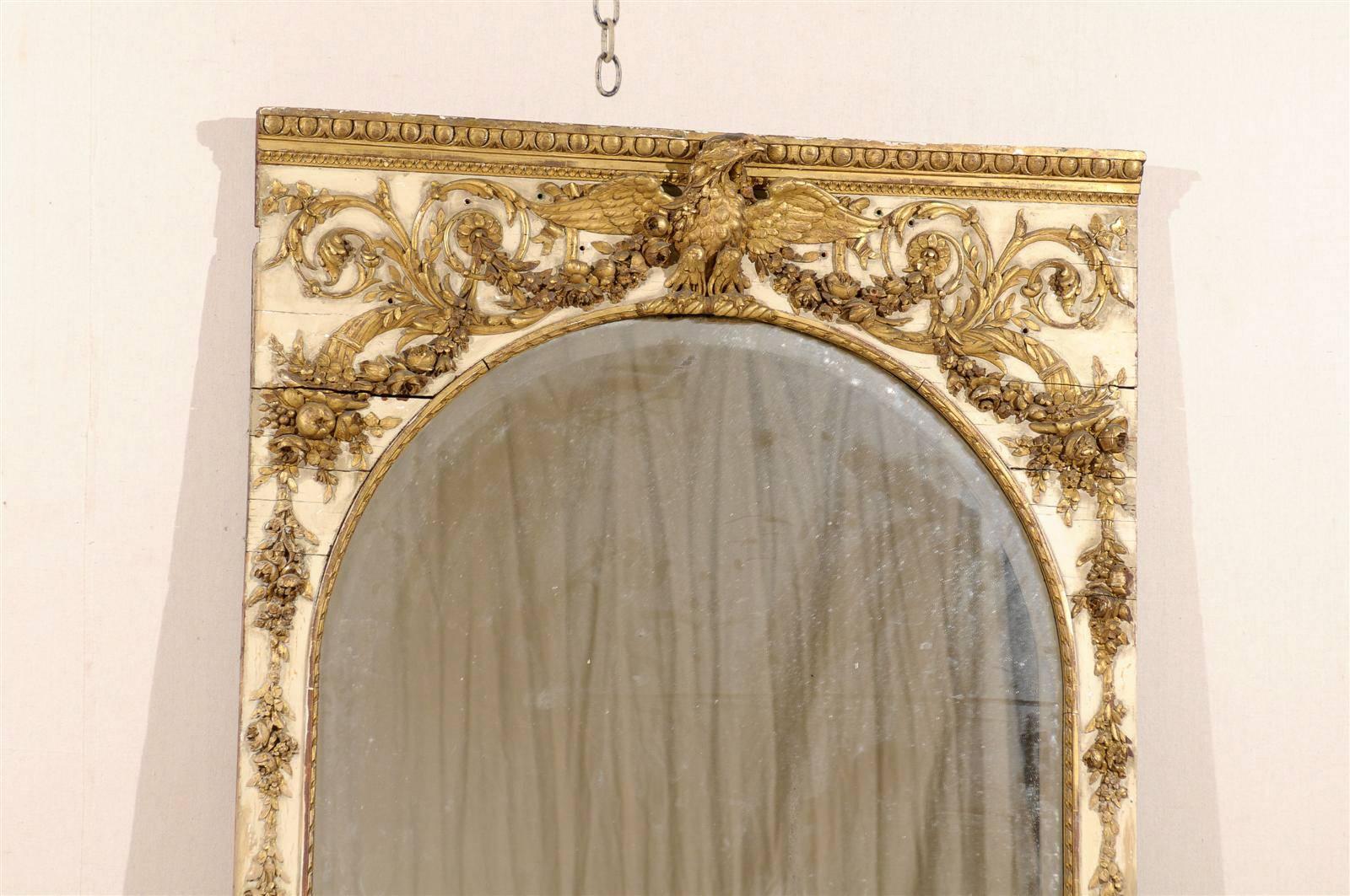 Large Size French Early 19th Century Painted and Gilded Pier Mirror In Good Condition In Atlanta, GA