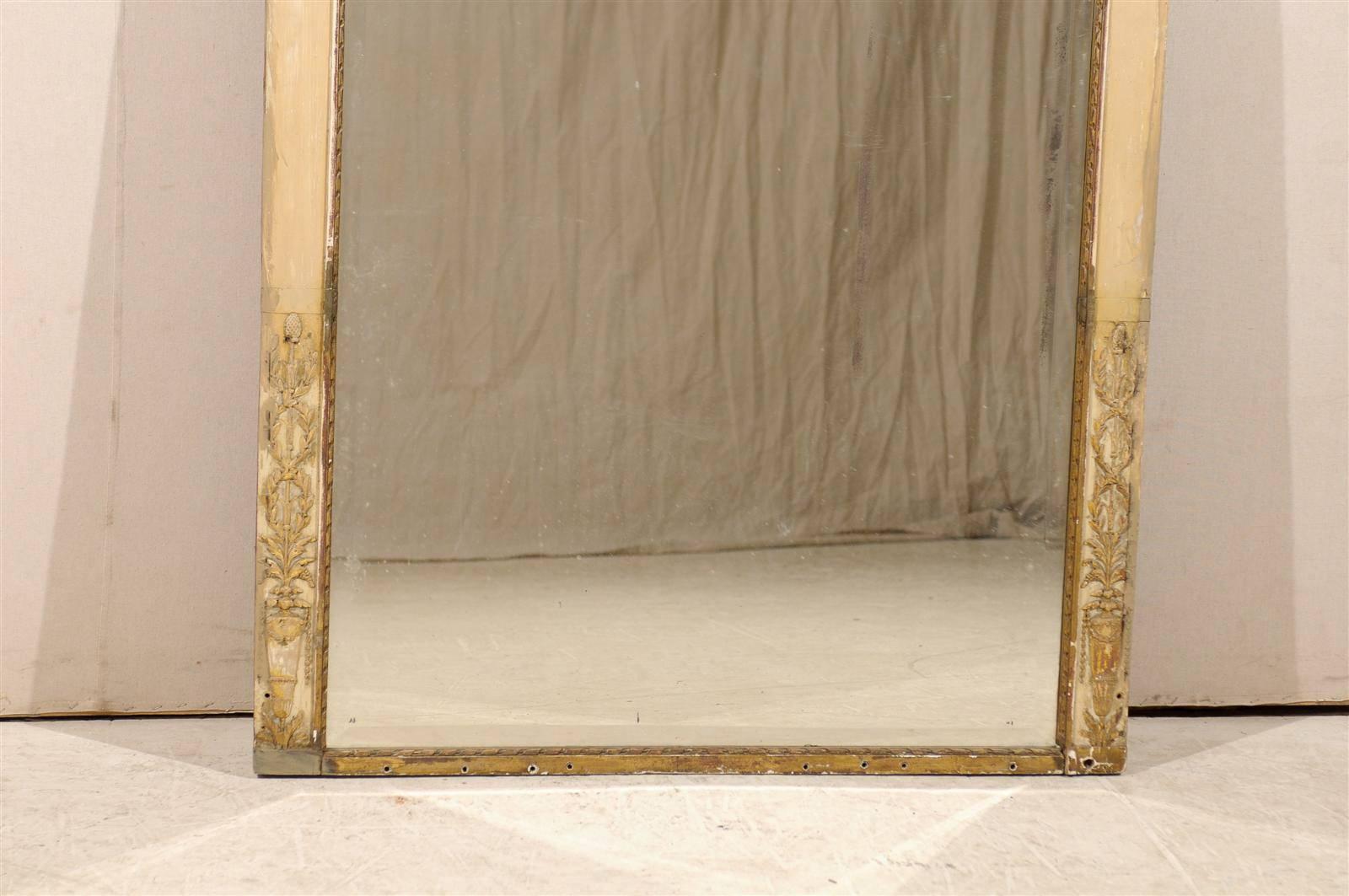 Wood Large Size French Early 19th Century Painted and Gilded Pier Mirror