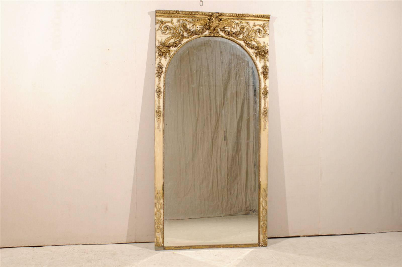 Large Size French Early 19th Century Painted and Gilded Pier Mirror 1