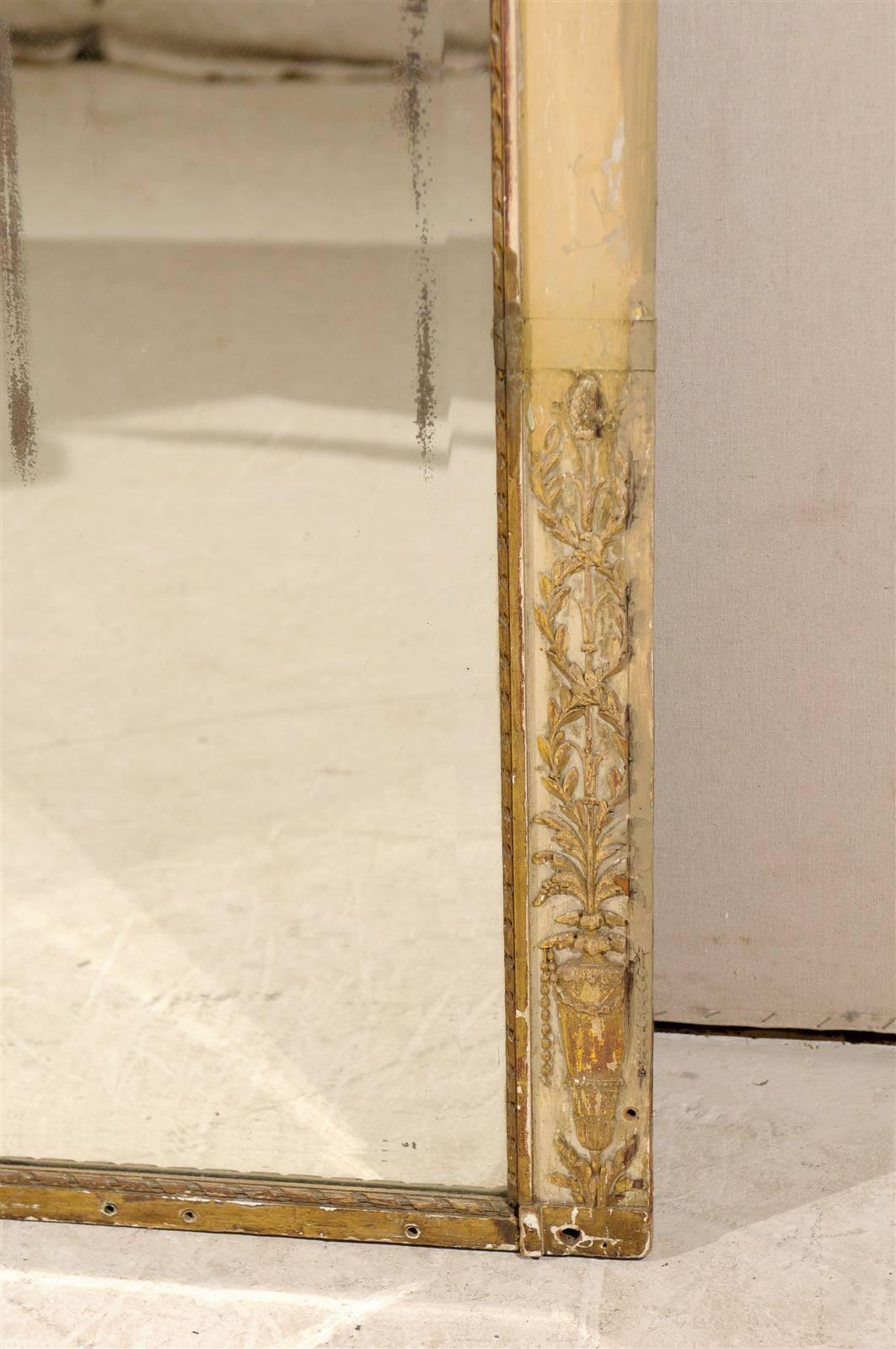 Large Size French Early 19th Century Painted and Gilded Pier Mirror 3