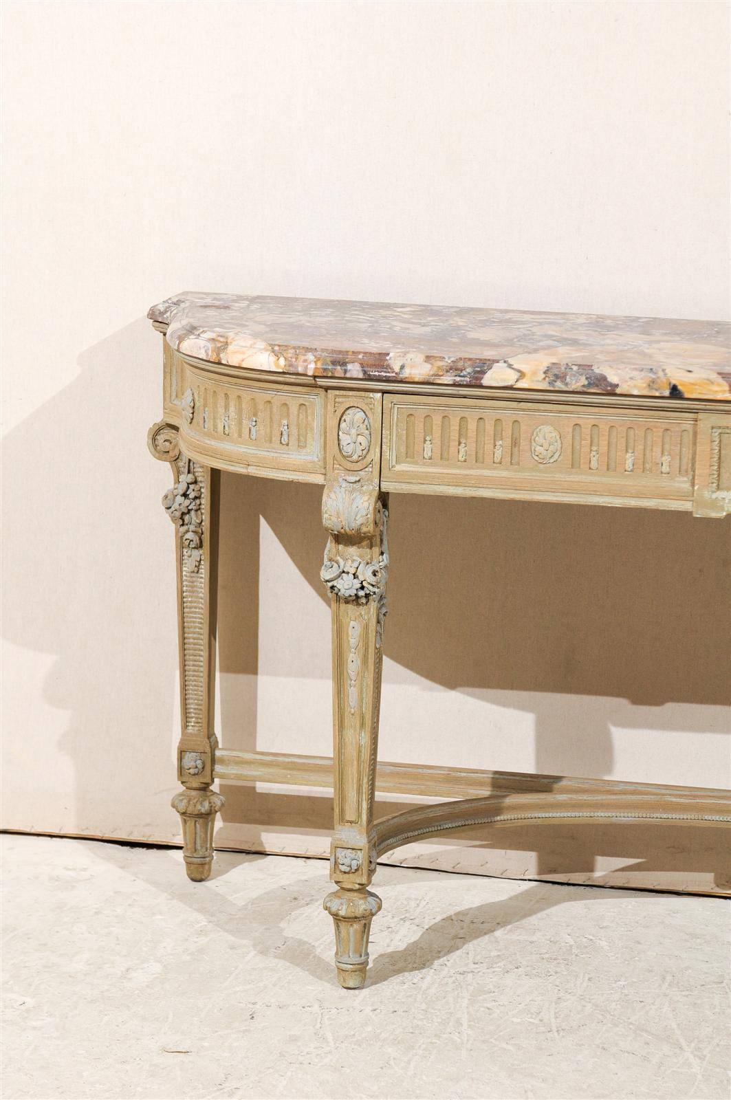 French Early 19th Century Wooden Console Table with Marble Top In Good Condition In Atlanta, GA