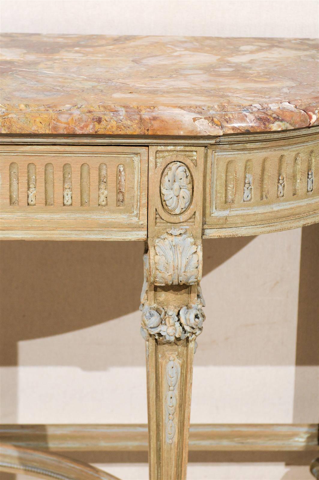 French Early 19th Century Wooden Console Table with Marble Top 2