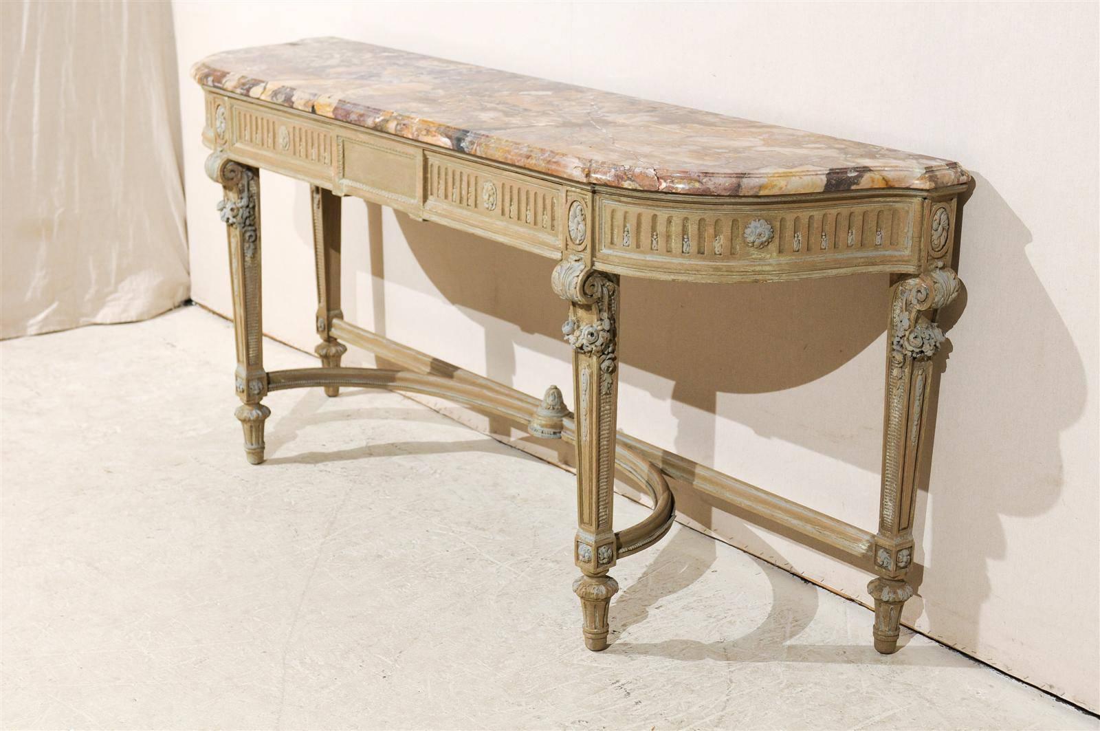French Early 19th Century Wooden Console Table with Marble Top 3