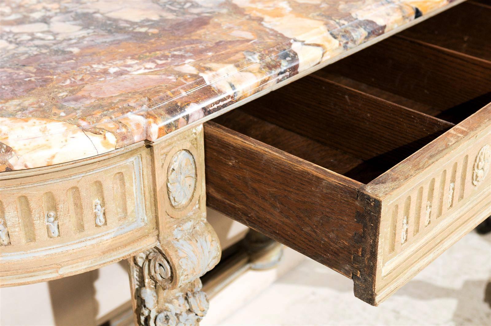 French Early 19th Century Wooden Console Table with Marble Top 6