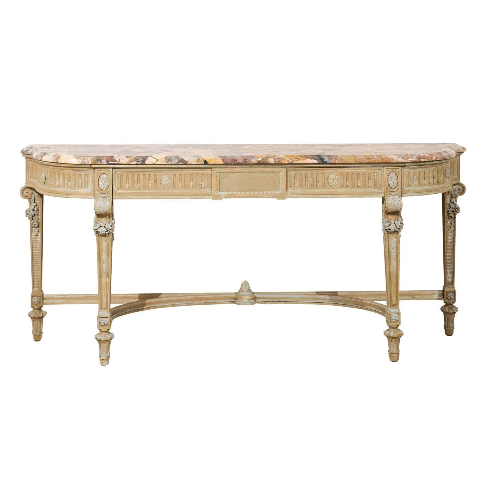 French Early 19th Century Wooden Console Table with Marble Top