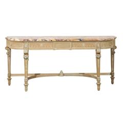 Antique French Early 19th Century Wooden Console Table with Marble Top