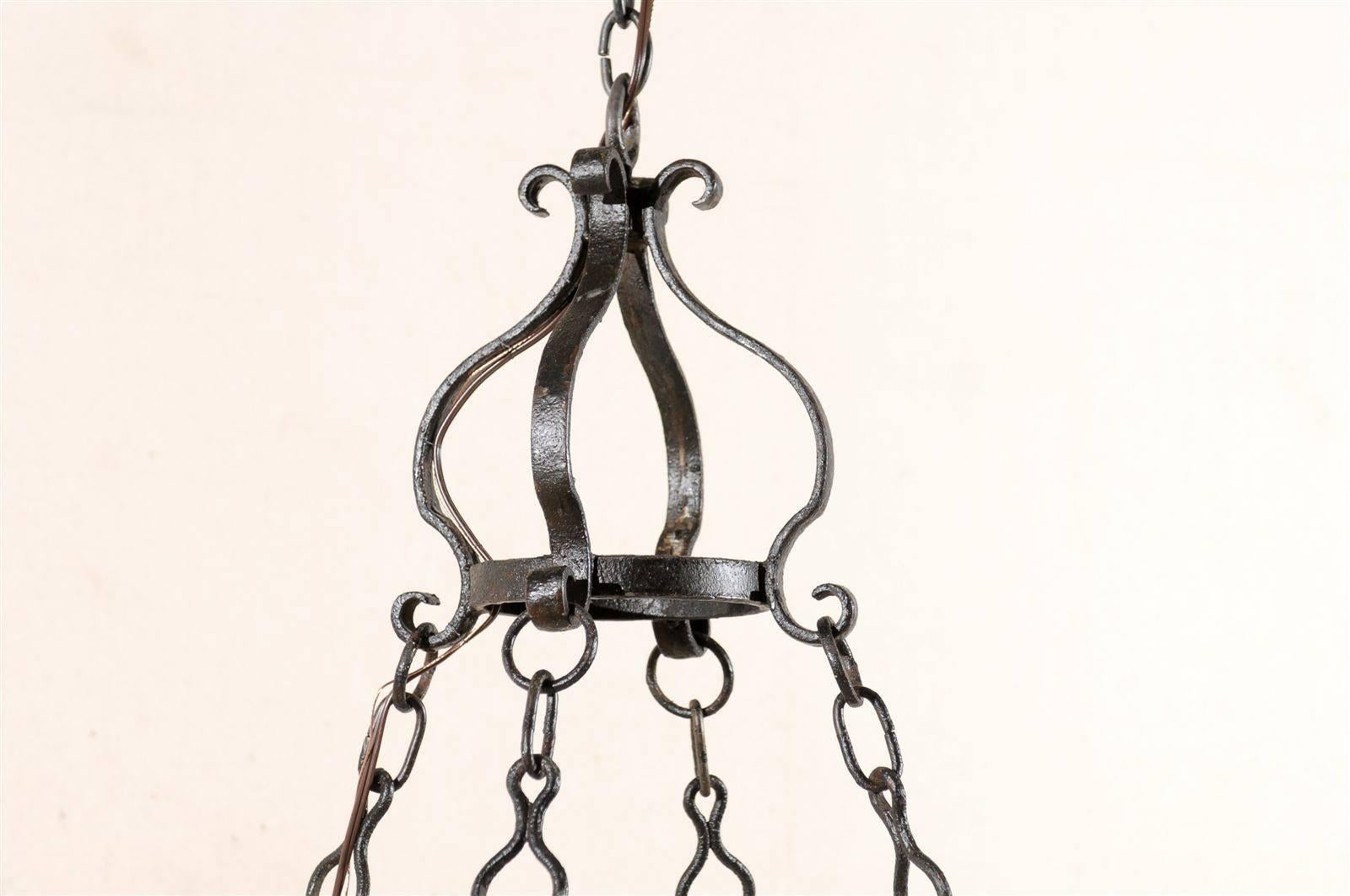 French Circular Eight-Light Chandelier of Black Forged-Iron, Rewired for US In Good Condition In Atlanta, GA
