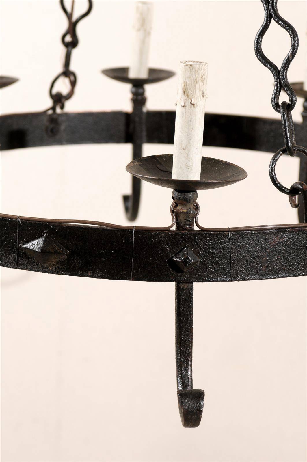 French Circular Eight-Light Chandelier of Black Forged-Iron, Rewired for US 4