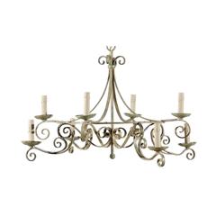Vintage French Eight-Light Painted Iron Chandelier