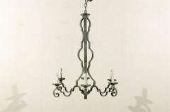 French Painted Iron Column-Style 6 Light Chandelier, Rewired for the US