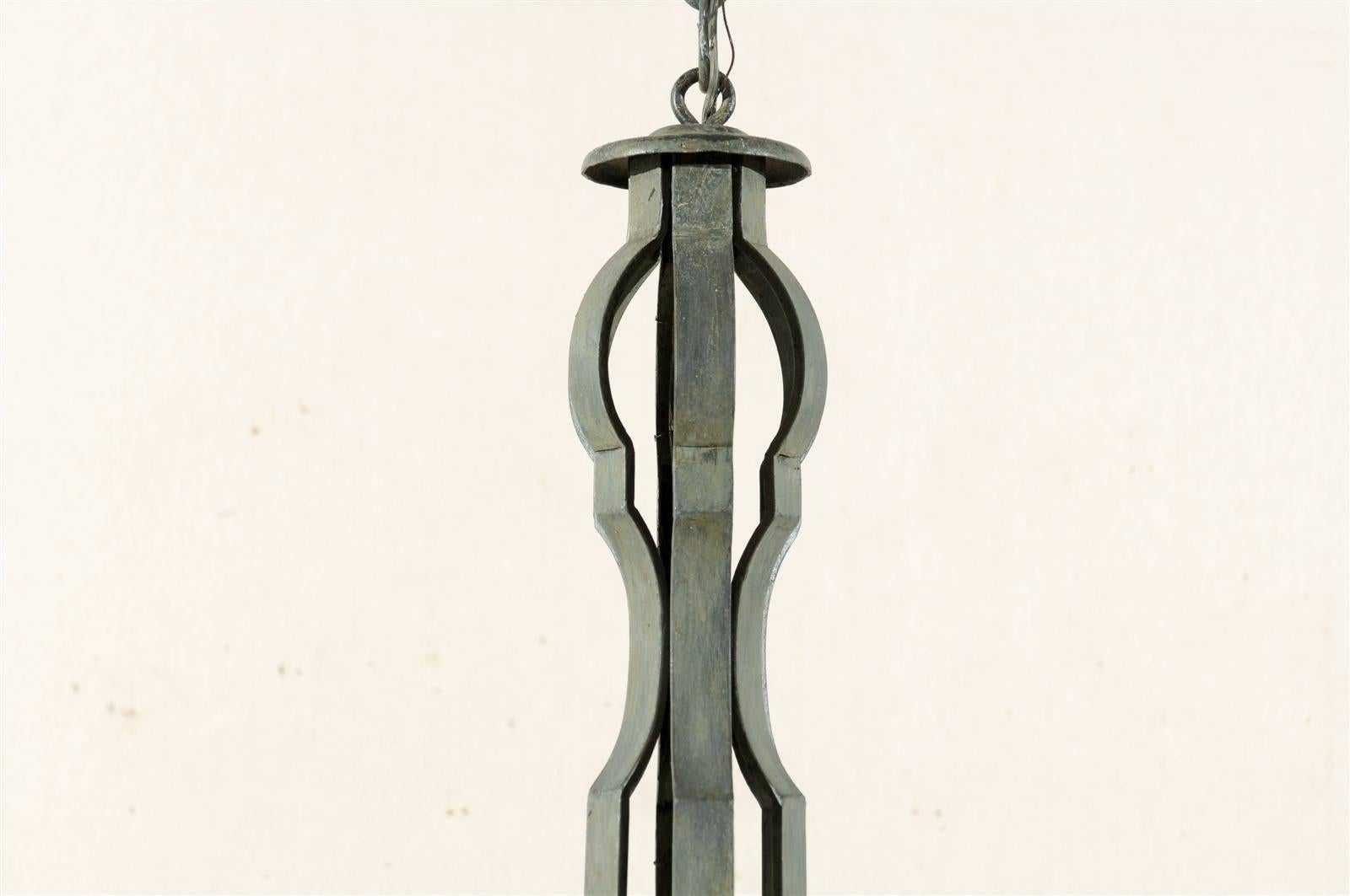 French Painted Iron Column-Style 6 Light Chandelier, Rewired for the US  For Sale 1