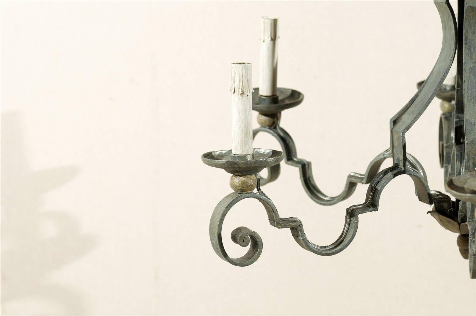 French Painted Iron Column-Style 6 Light Chandelier, Rewired for the US  For Sale 3