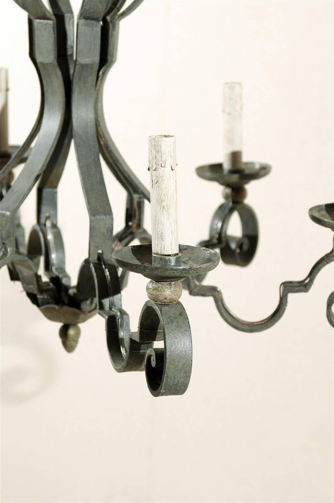 French Painted Iron Column-Style 6 Light Chandelier, Rewired for the US  For Sale 5