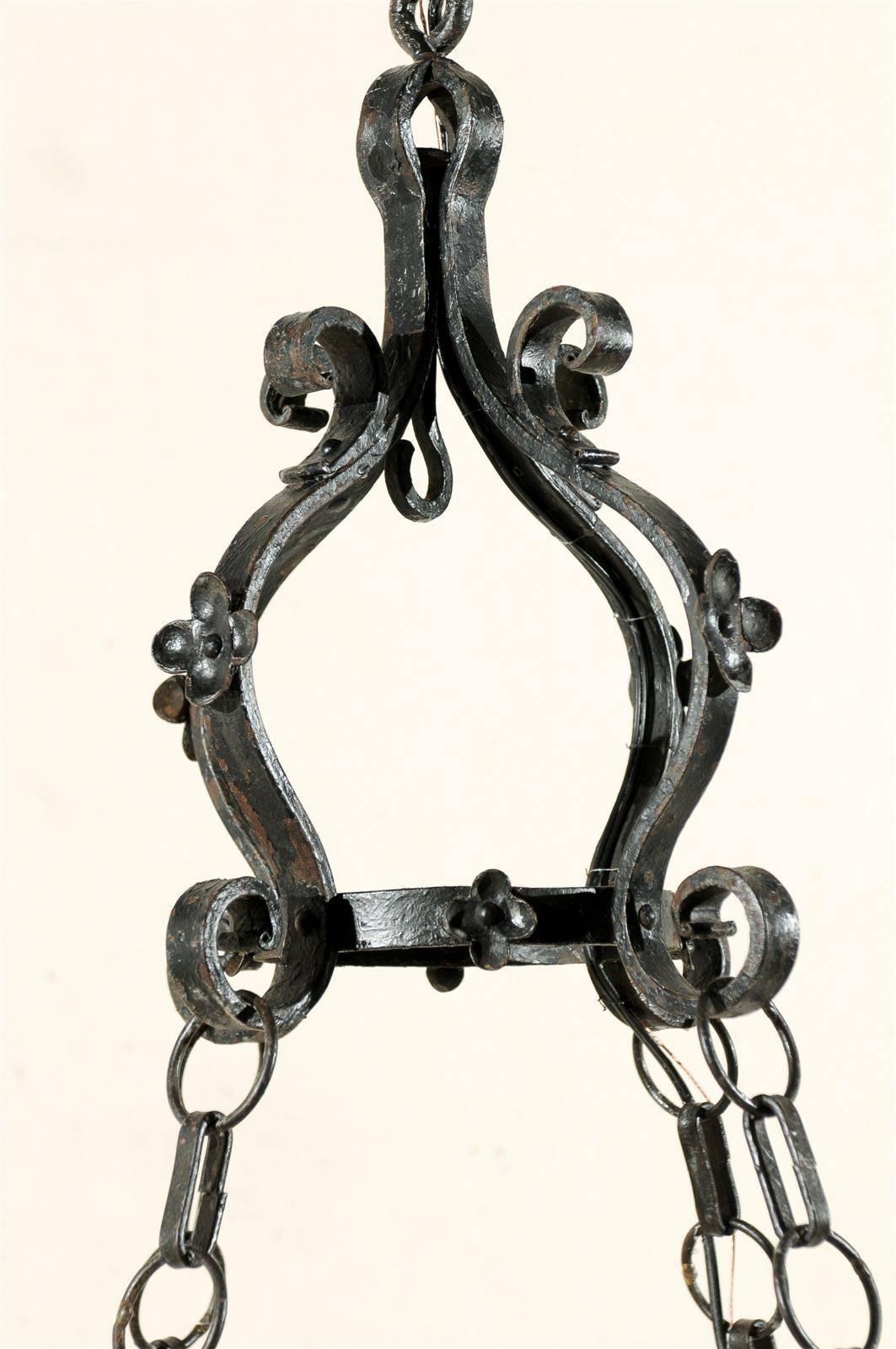 French Vintage Black Iron Eight-Light Chandelier 3