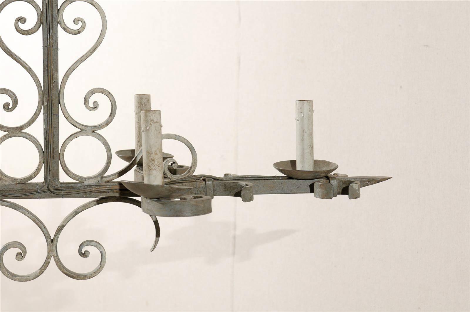 French Vintage Painted Iron Six-Light Chandelier with S-Scroll Motif 1