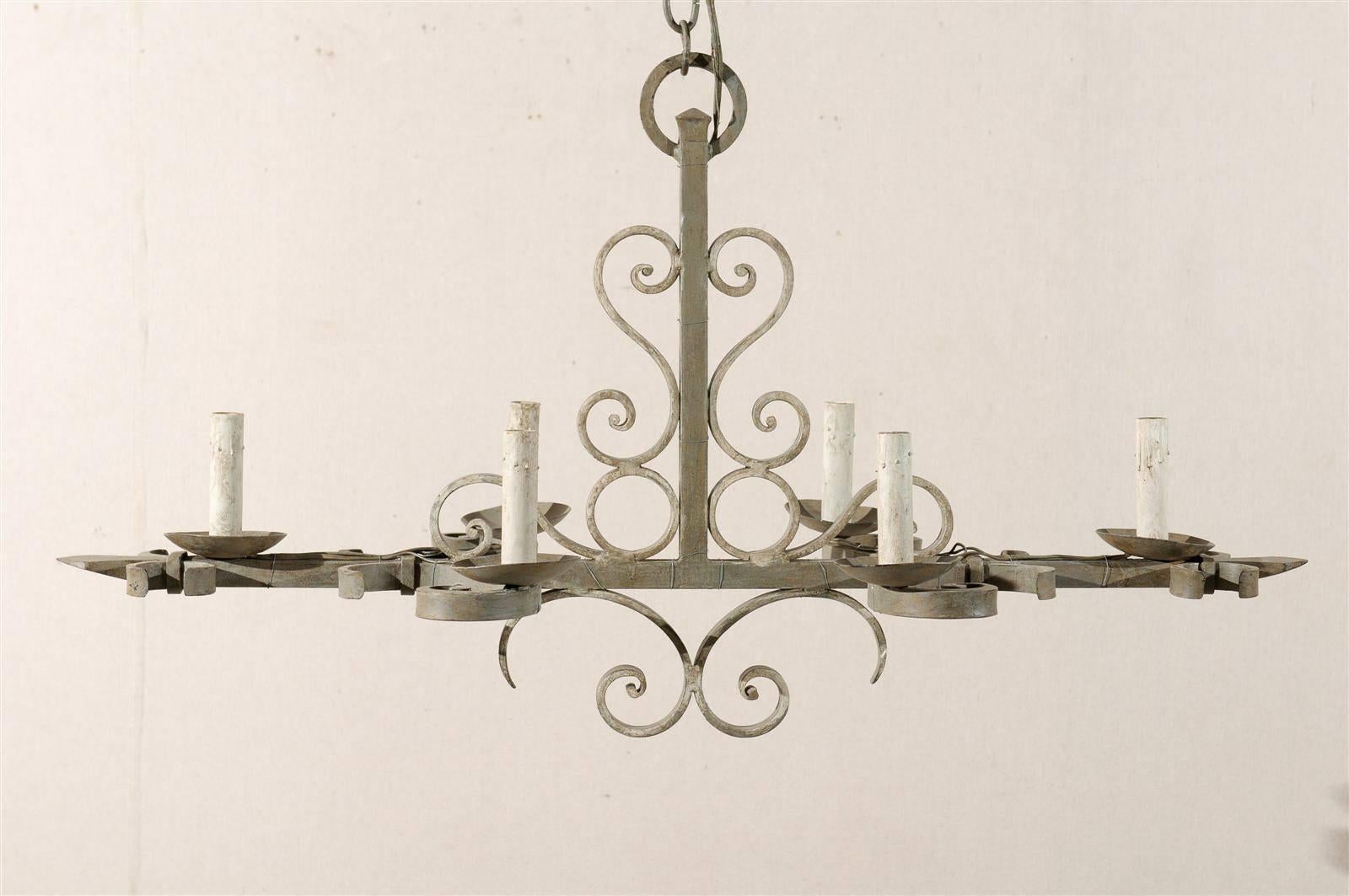 French Vintage Painted Iron Six-Light Chandelier with S-Scroll Motif 2