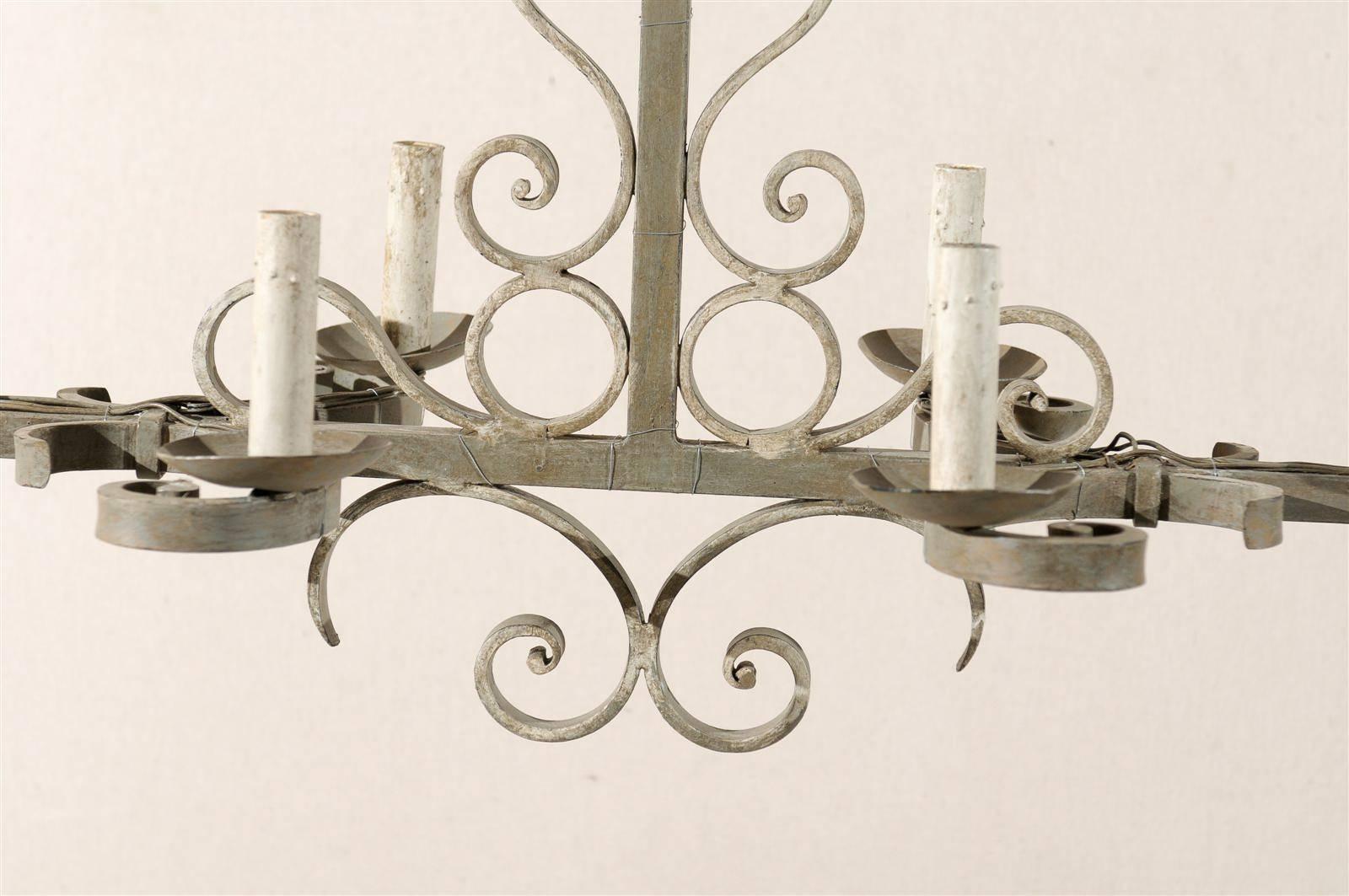 French Vintage Painted Iron Six-Light Chandelier with S-Scroll Motif 3