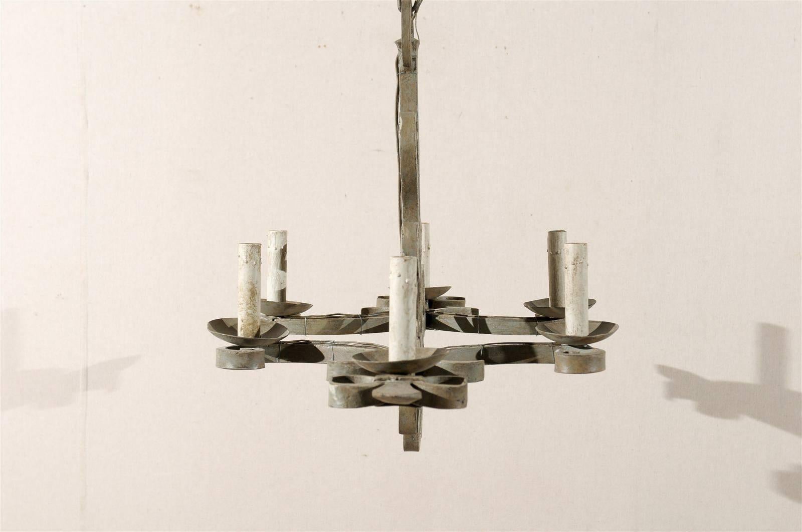 French Vintage Painted Iron Six-Light Chandelier with S-Scroll Motif 6