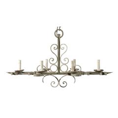 French Vintage Painted Iron Six-Light Chandelier with S-Scroll Motif