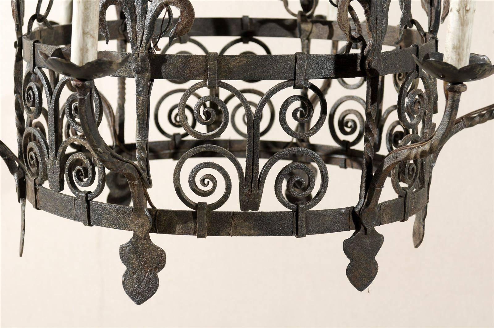 French Vintage Gothic Style Iron Six-Light Chandelier In Good Condition In Atlanta, GA