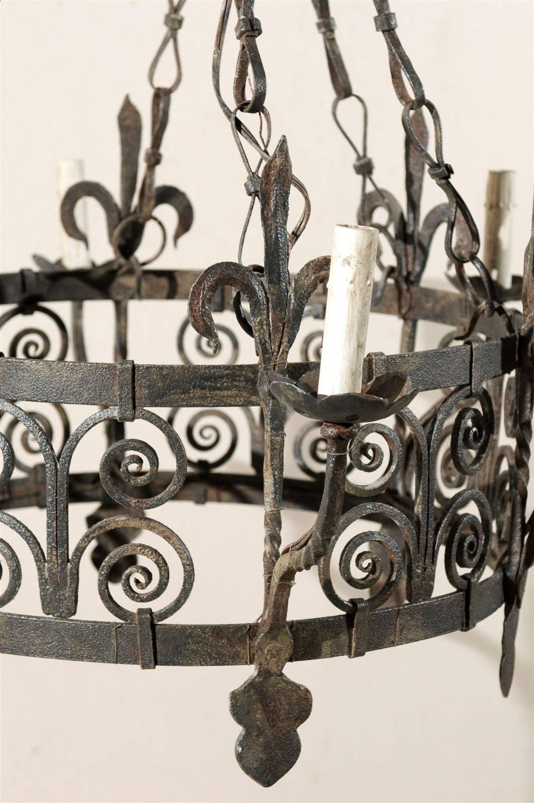 20th Century French Vintage Gothic Style Iron Six-Light Chandelier