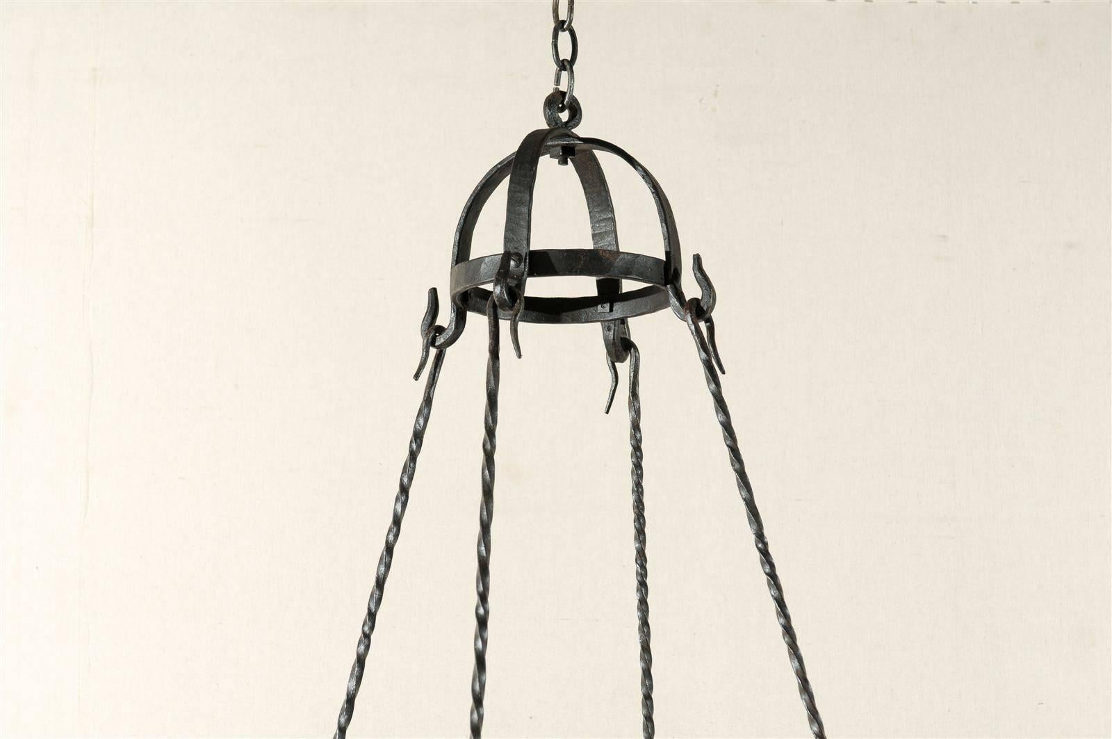 Italian Large-Sized Forged-Iron Suspended Ring Chandelier w/Dome Canopy Top In Good Condition In Atlanta, GA