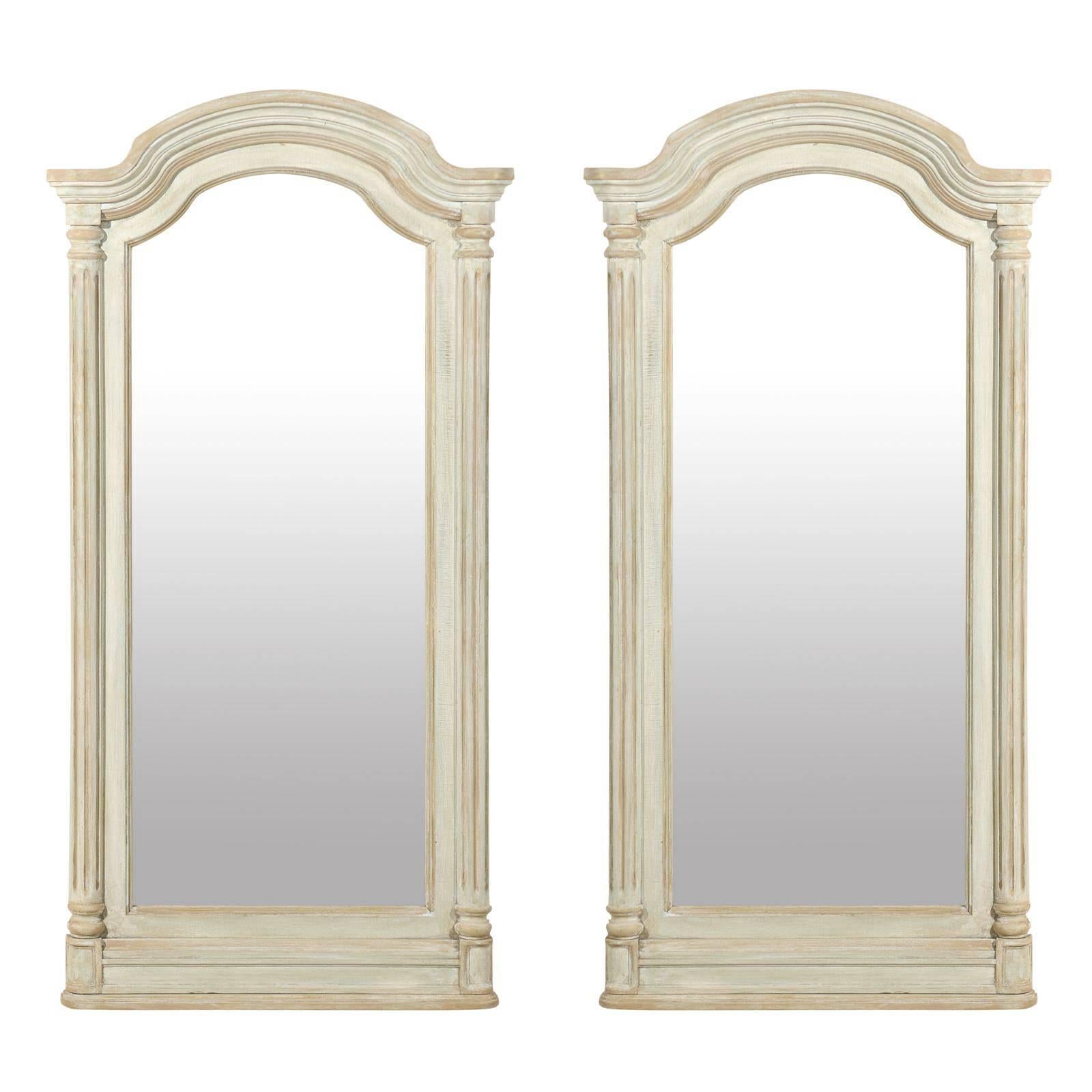 Pair of American Painted Wood Mirrors with Arched Crest