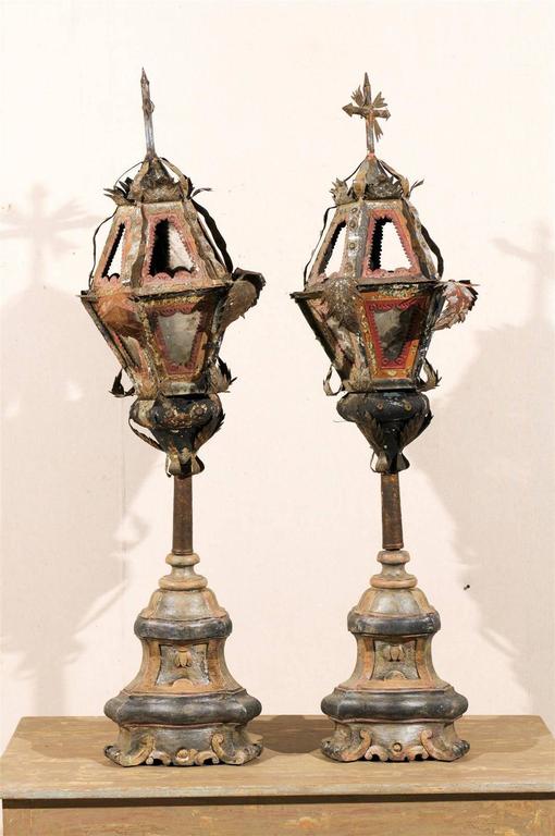 Pair of Italian 19th Century Painted Metal Table Lamps For Sale at 1stDibs