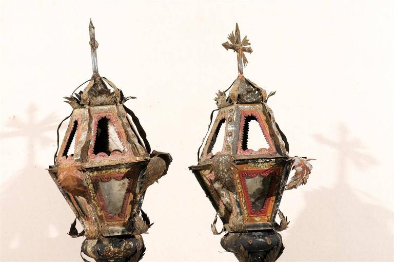 Pair of Italian 19th Century Painted Metal Table Lamps For Sale at 1stDibs