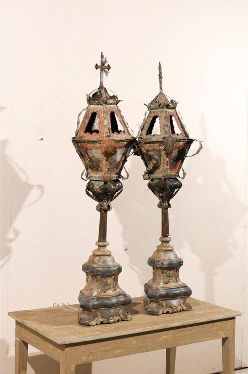 Pair of Italian 19th Century Painted Metal Table Lamps For Sale at 1stDibs