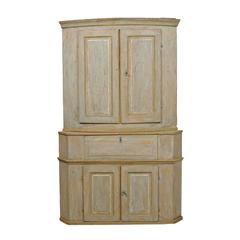 Large Swedish Early 19th Century Karl Johan Painted Wood Corner Cabinet