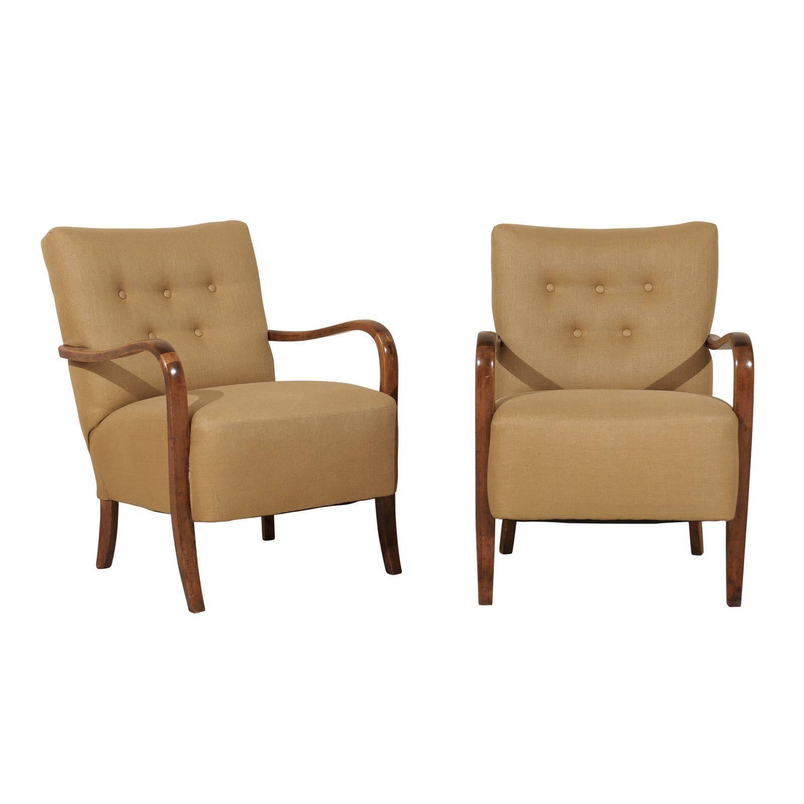 Pair of Swedish Art Deco Upholstered Armchairs
