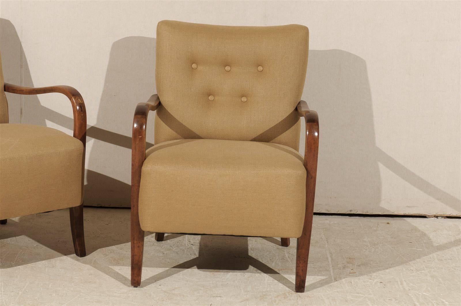 Pair of Swedish Art Deco Upholstered Armchairs In Good Condition In Atlanta, GA