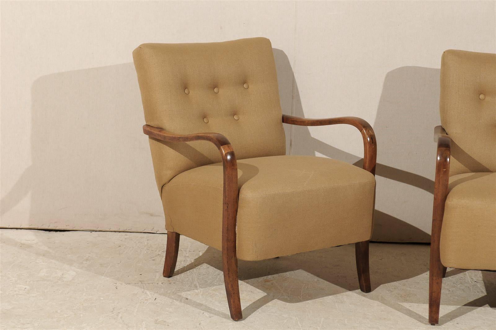 20th Century Pair of Swedish Art Deco Upholstered Armchairs