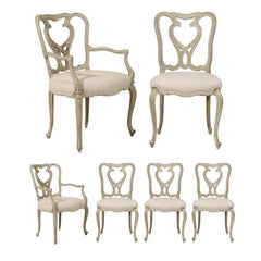 Set of Six Venetian Style Painted Wood Dining Room Chairs