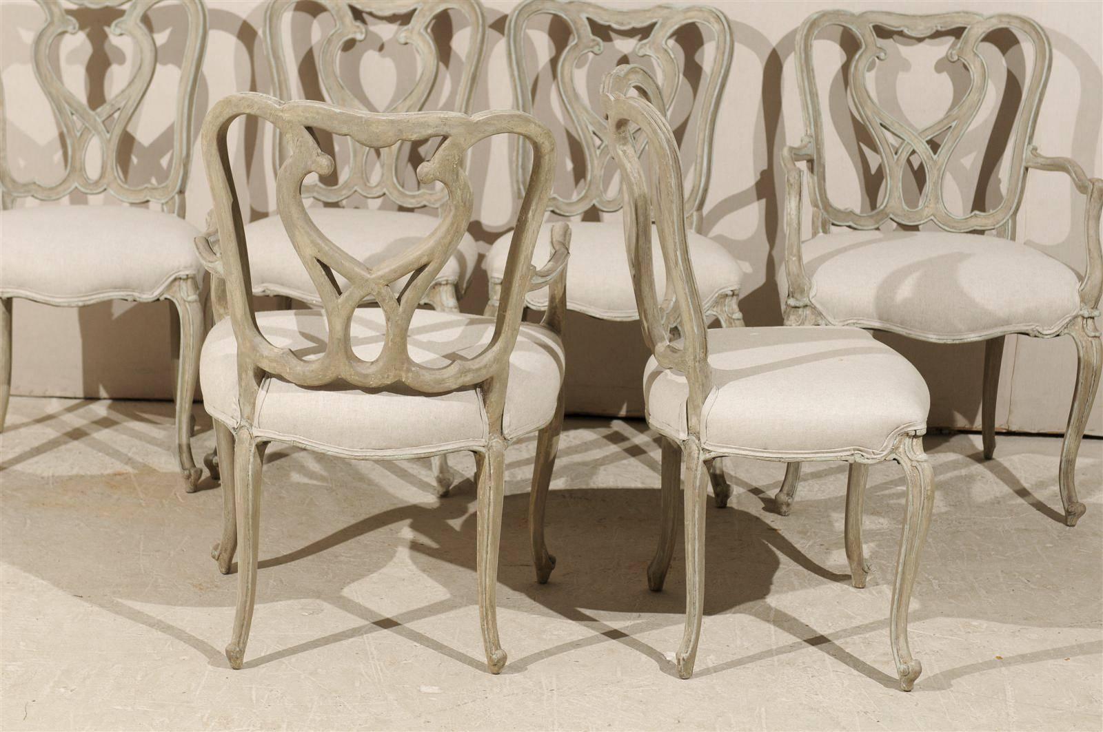 Set of Six Venetian Style Painted Wood Dining Room Chairs For Sale 1