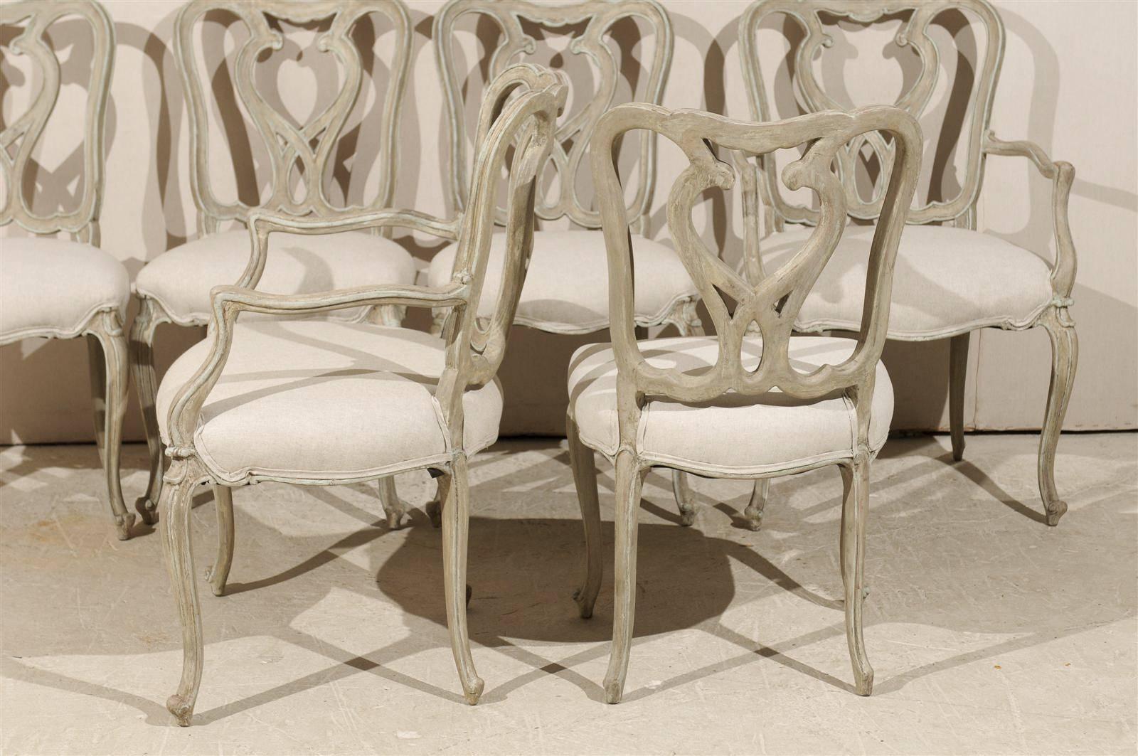 Set of Six Venetian Style Painted Wood Dining Room Chairs For Sale 2