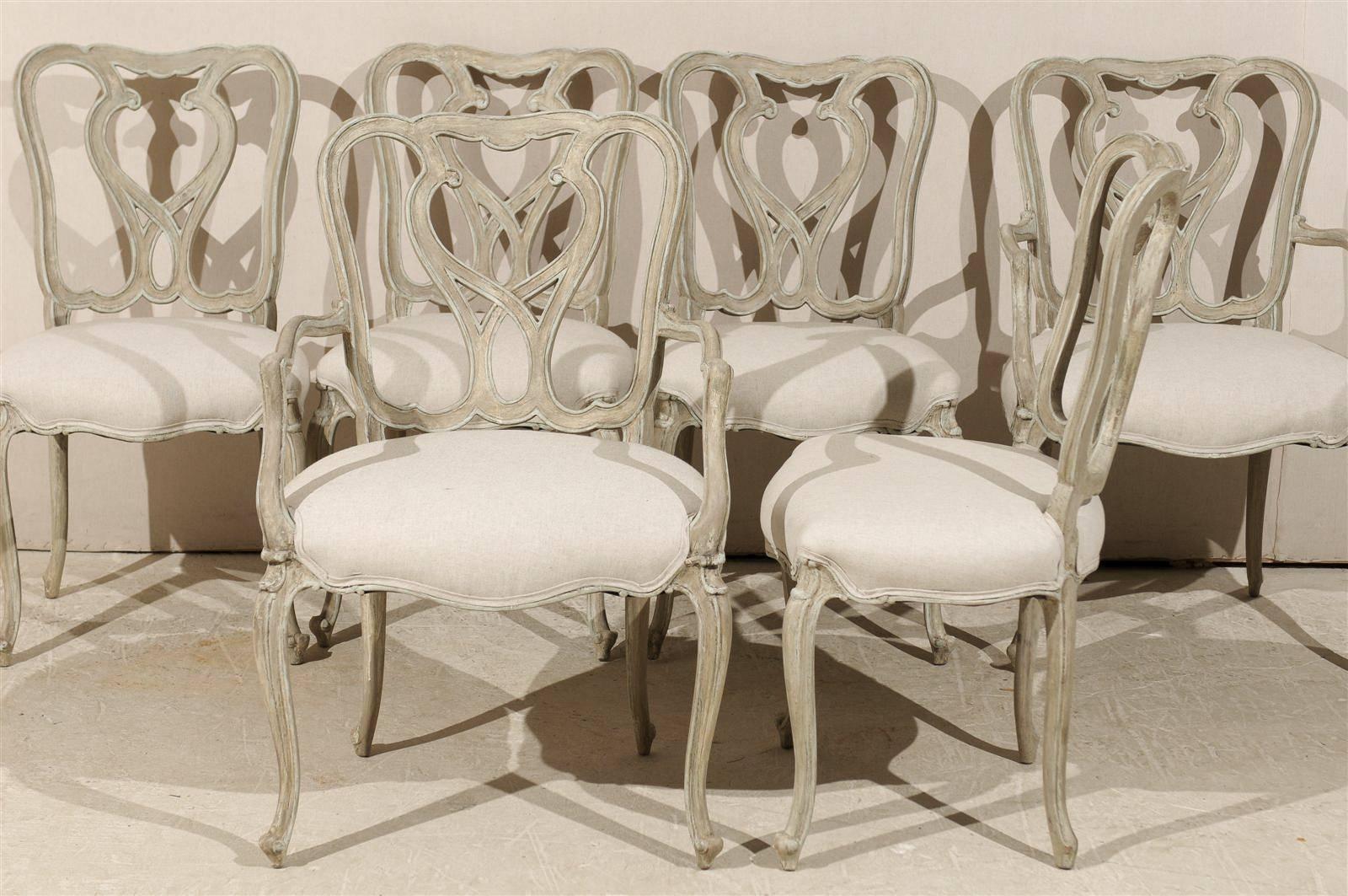 Set of Six Venetian Style Painted Wood Dining Room Chairs For Sale 3