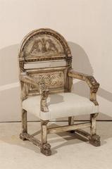 A Stately Italian Richly-Carved Wooden Chair with Elegant Aging, Early 19th C.