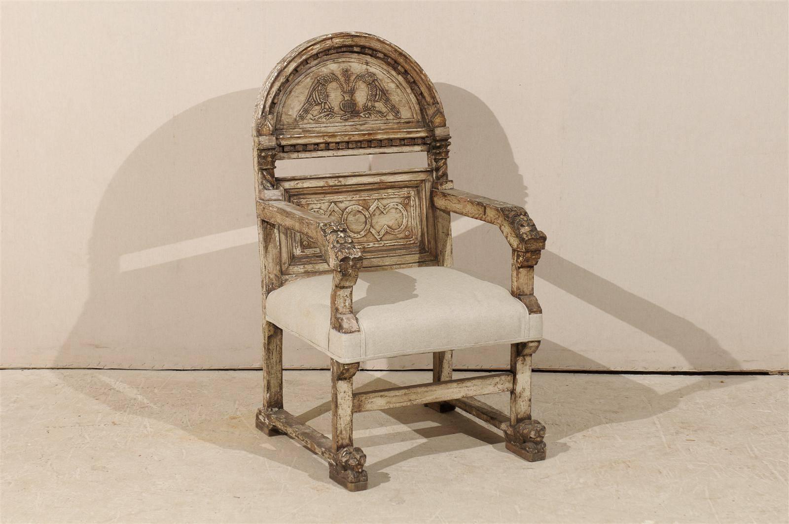 Gilt A Stately Italian Richly-Carved Wooden Chair with Elegant Aging, Early 19th C. 
