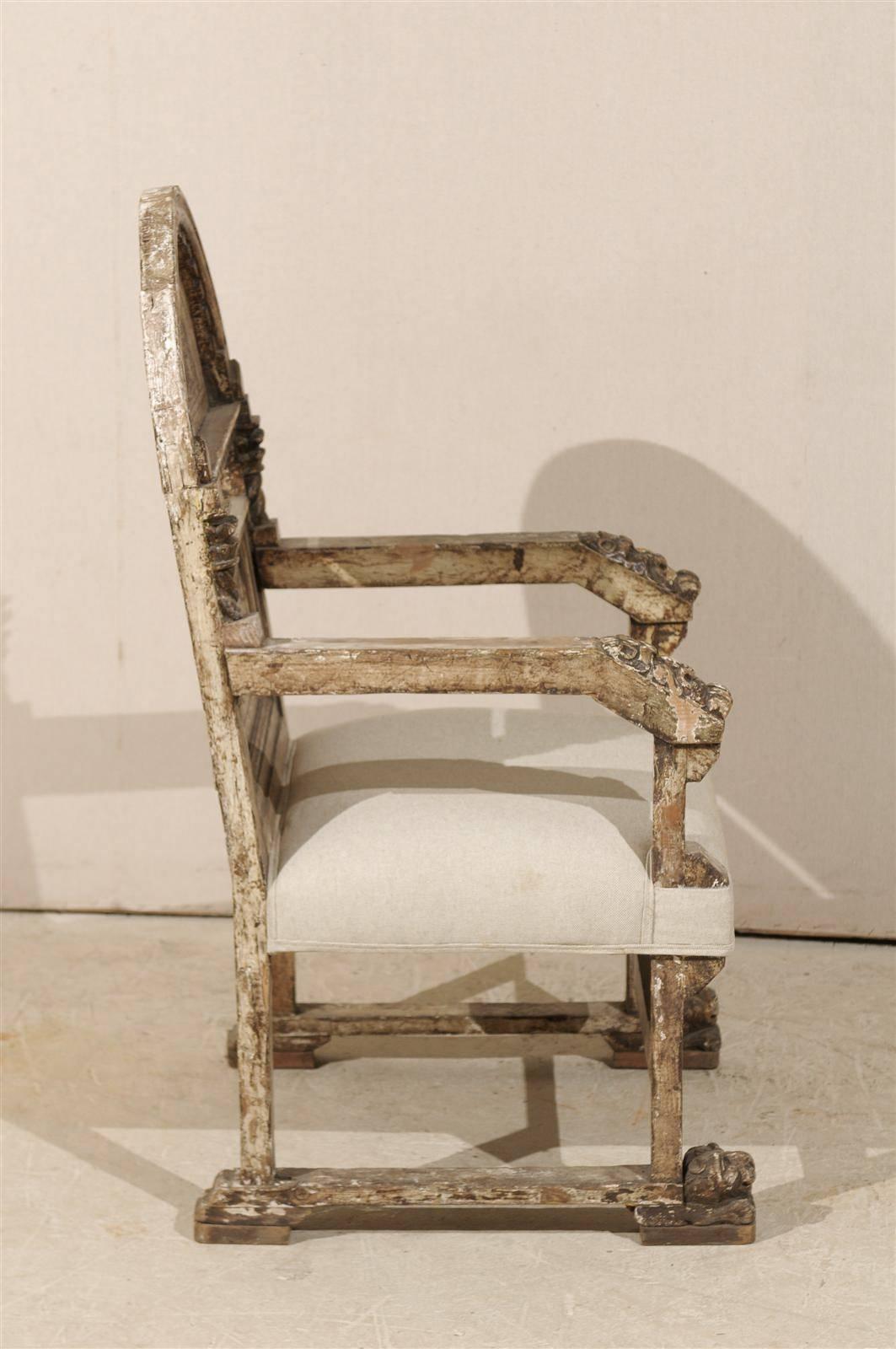 A Stately Italian Richly-Carved Wooden Chair with Elegant Aging, Early 19th C.  2