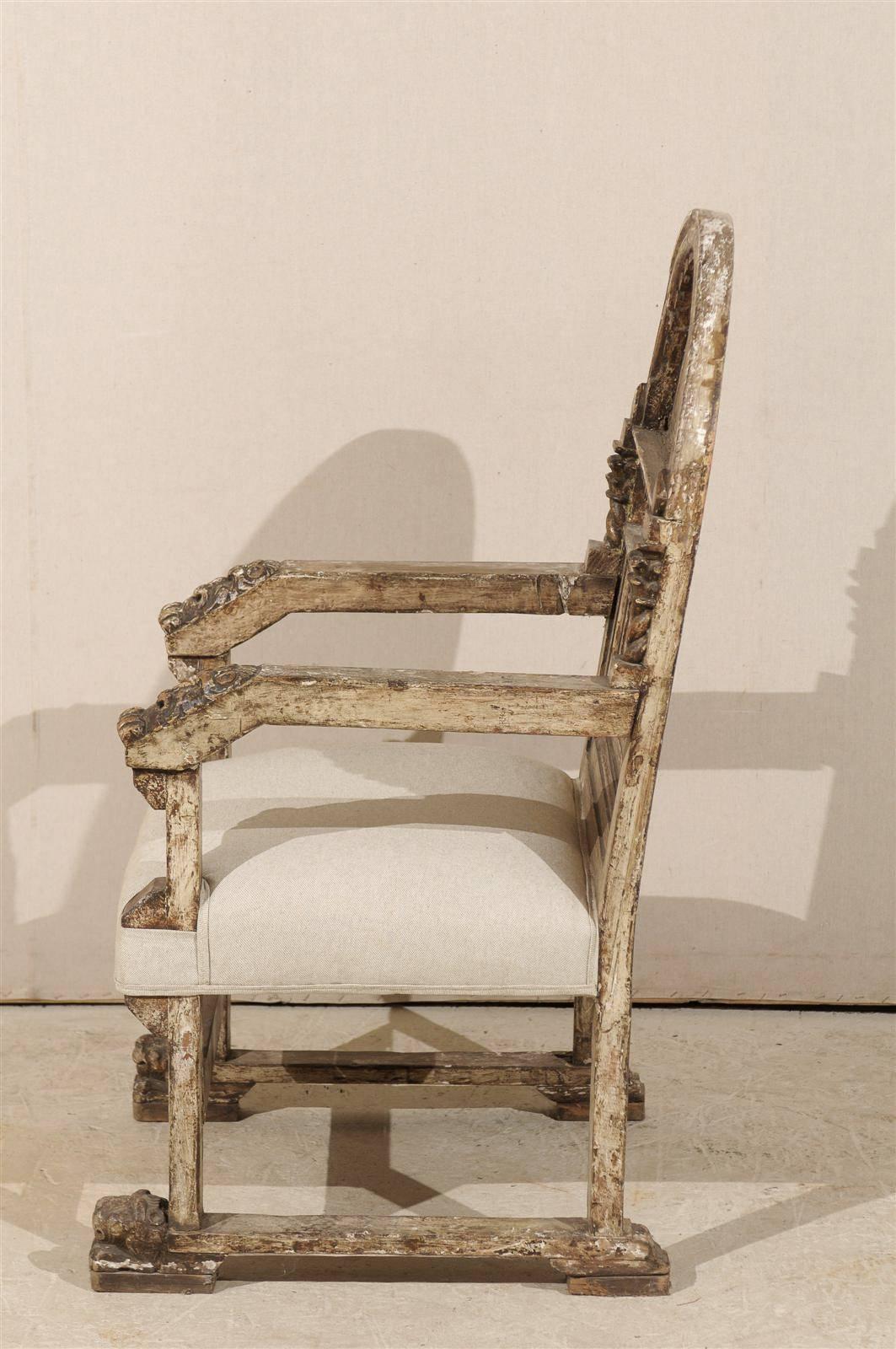 A Stately Italian Richly-Carved Wooden Chair with Elegant Aging, Early 19th C.  4