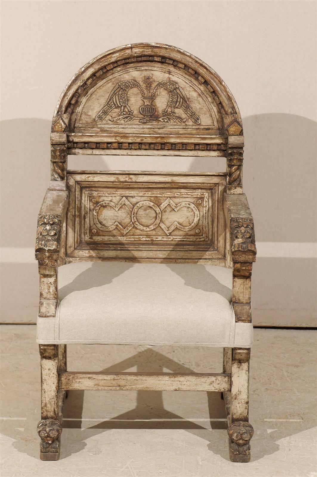 A Stately Italian Richly-Carved Wooden Chair with Elegant Aging, Early 19th C.  5