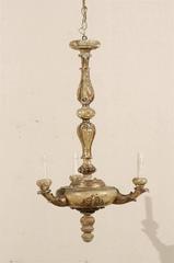 Italian 3-Light Gilded and Painted Wood Column-Style Chandelier, Early 20th c.