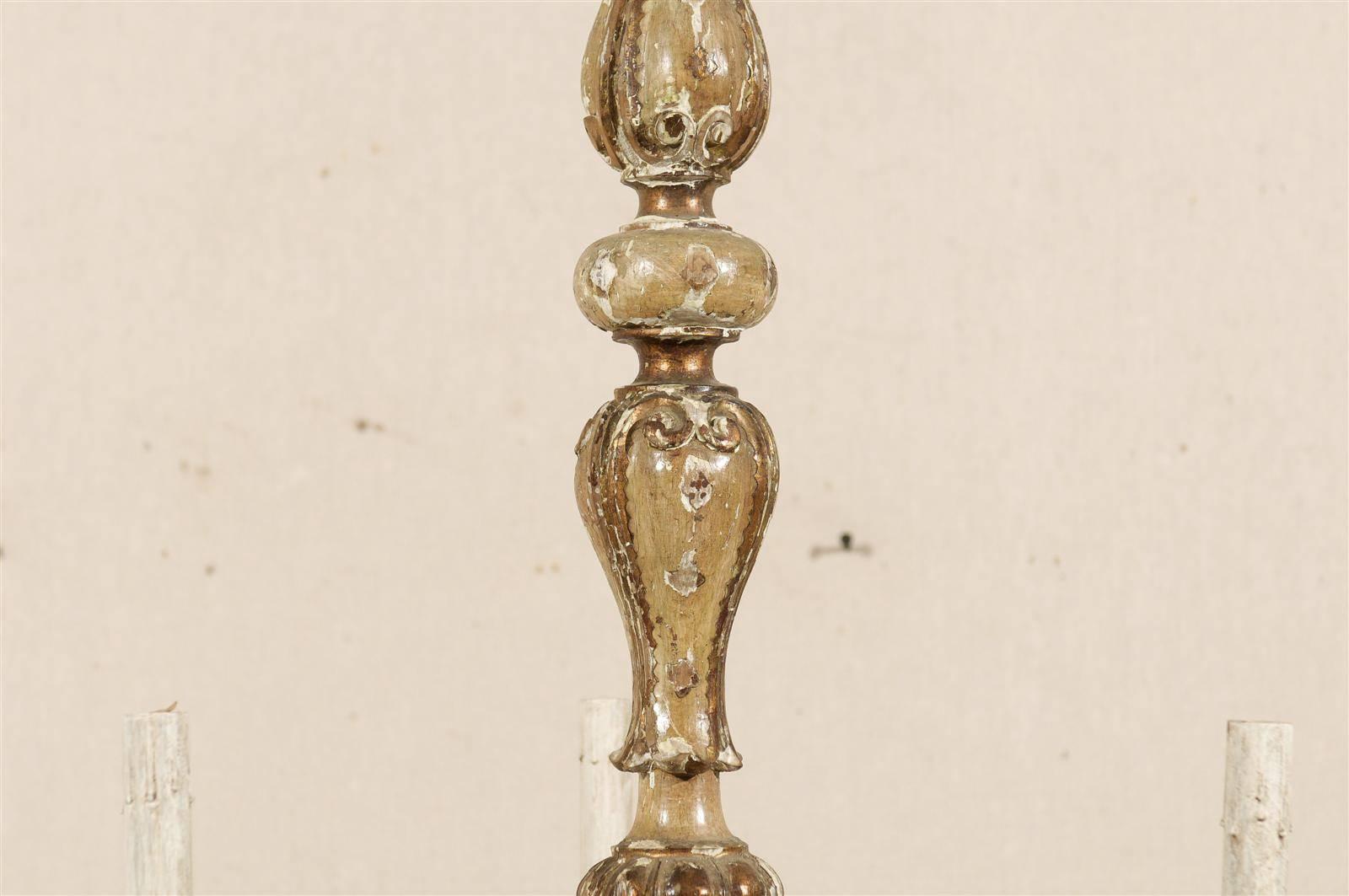 Lustre italien à 3 lumières en bois doré et peint de style colonne, début du 20e siècle en vente 4