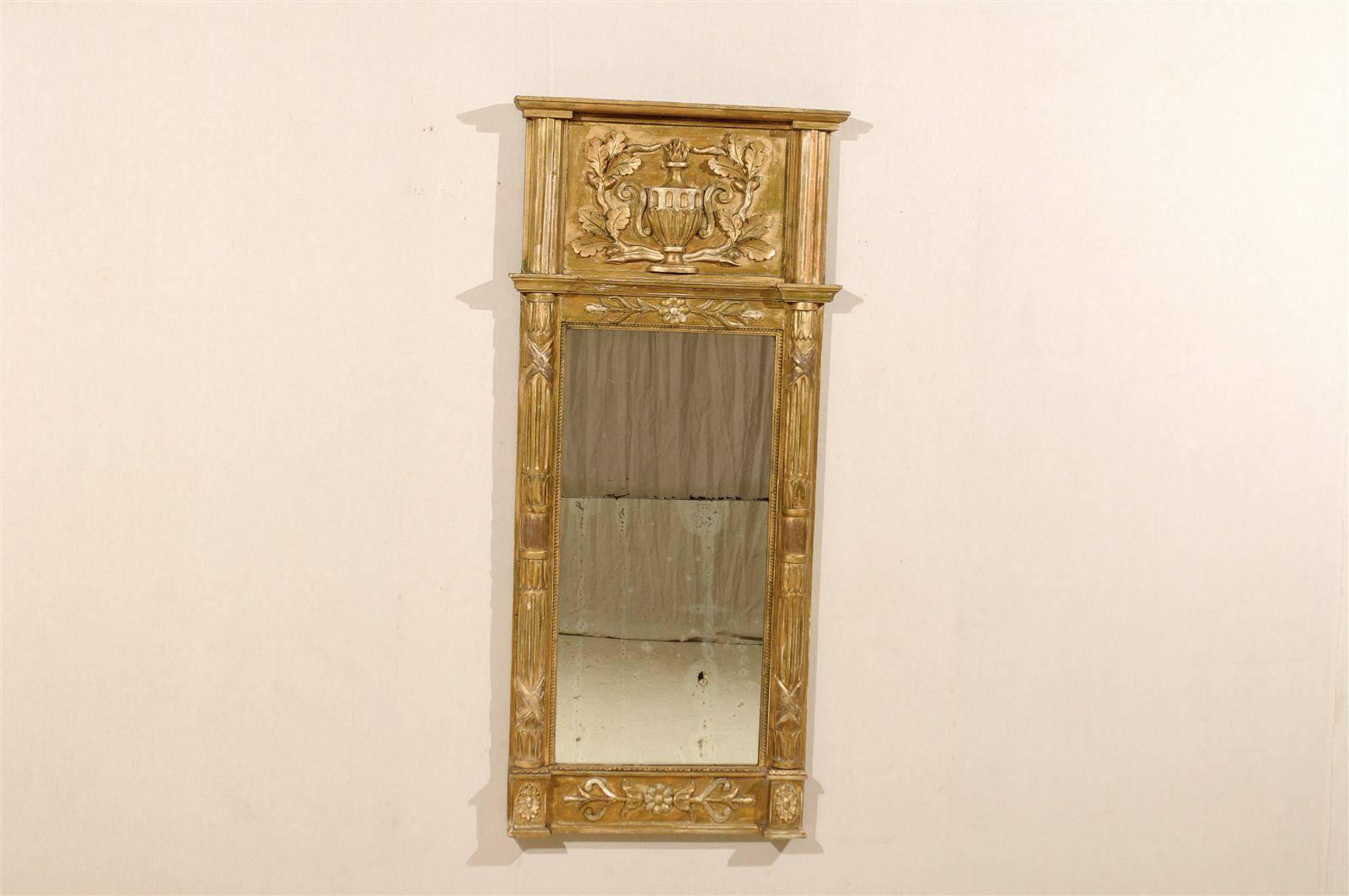 Gilt Swedish 19th Century Gilded Wood Mirror with Fire Urn Carving